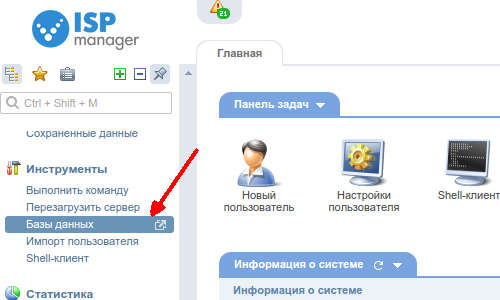 Пункт меню Базы Данных